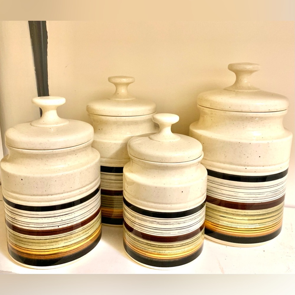 Beautiful large vintage studio pottery kitchen canister set